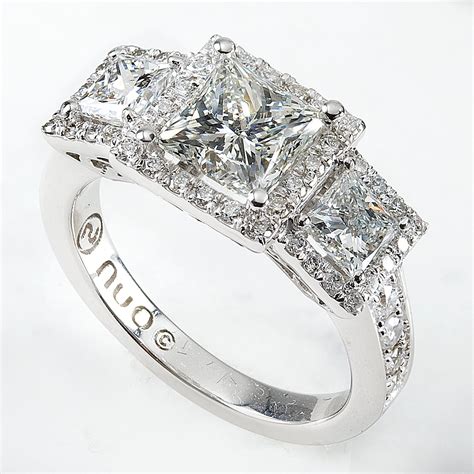 Princess Cut 3 Stone Halo Engagement Rings