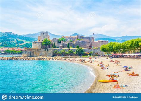 Collioure France June 26 2017 People Are Laying On A Beach In Front