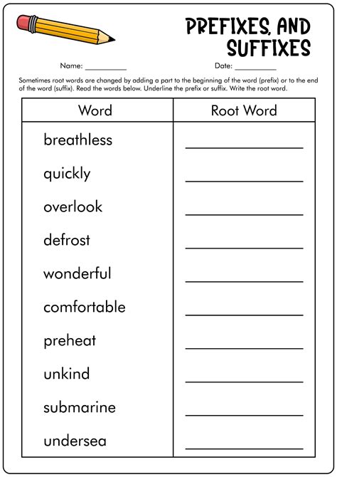 Prefix Suffix Worksheet Th Grade