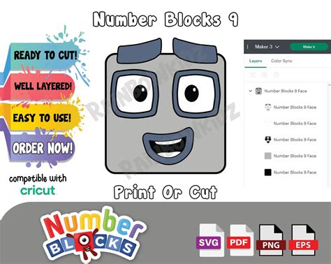 Number Blocks 9 Svg Print Or Cutcut Ready Number Blocks 9 Face Svg