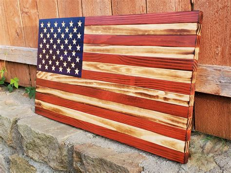 Rustic Wooden American Flag Veteran Made Small Medium Etsy