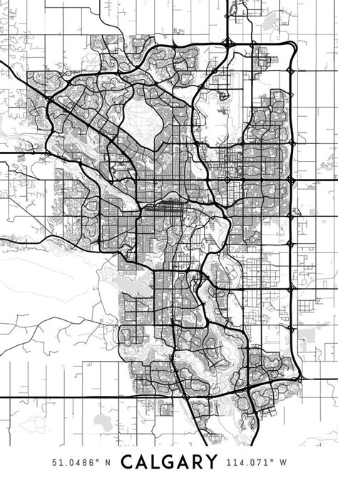 A Black And White Map Of The City Of Calgary