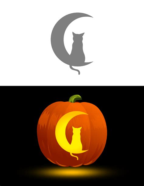 Printable Cat And Crescent Moon Pumpkin Stencil Halloween Pumpkin