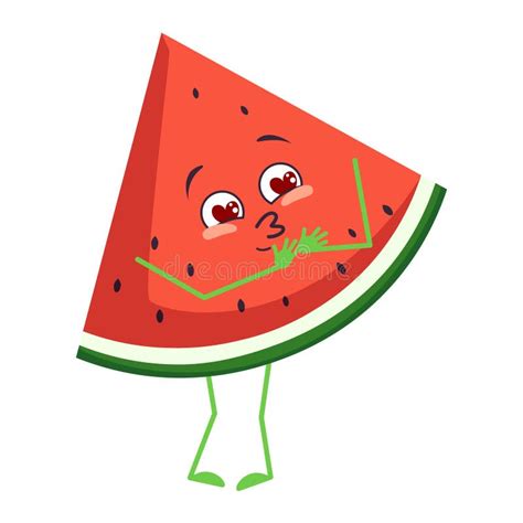 Cute Watermelon Character Falls In Love With Eyes Hearts Face Arms And Legs The Funny Or