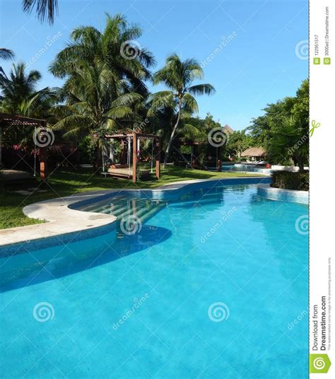 Pool Landscape At A Caribbean Tropical Resort Stock Image
