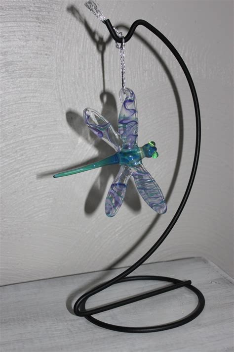 Hand Blown Glass Dragonfly Ornament Purple And Aqua Ready To Etsy
