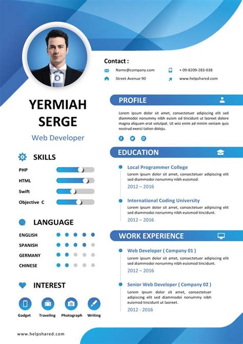 Online Curriculum Vitae Template With Blue Elements Cv Design Template