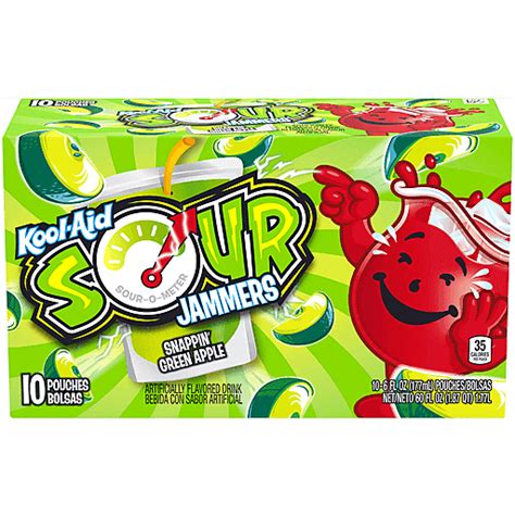 Kool Aid Jammers Sours Green Apple Flavored Drink 10 Ct Pouches 60