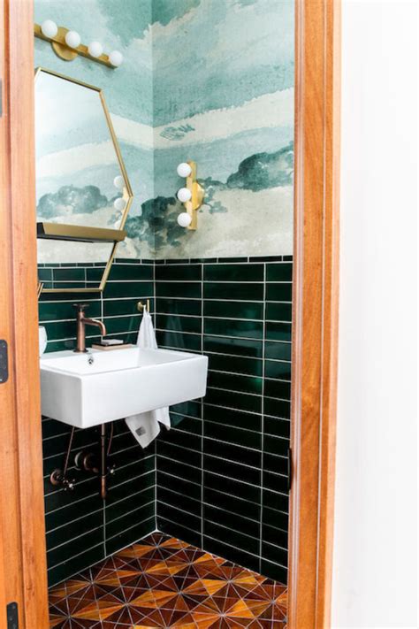 Ali Hynek Venetian Green Powder Room Fireclay Tile Modern Bathroom