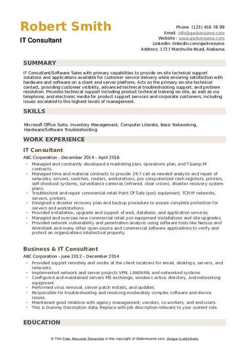 Not sure where to start? IT Consultant Resume Samples | QwikResume