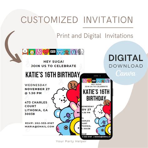 Custom Bts 21 Birthday Invitation Editable Bts Birthday Celebration 5x7