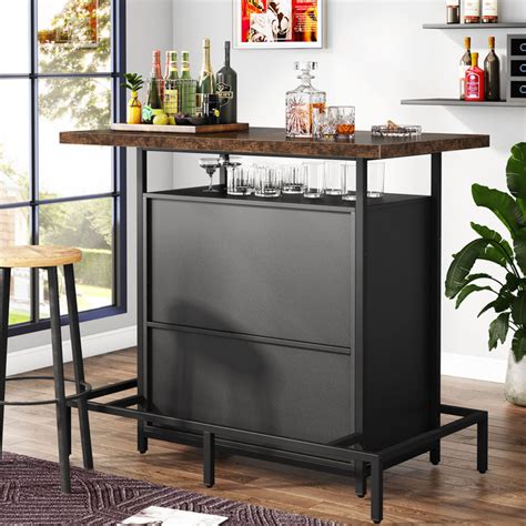 Tribesigns Home Bar Unit 3 Tier Liquor Bar Table With Glasses Holder