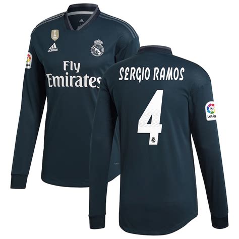 Adidas Sergio Ramos Real Madrid Gray 201819 Away Authentic Long Sleeve