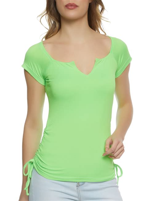 Notch Neck Ruched Side Top