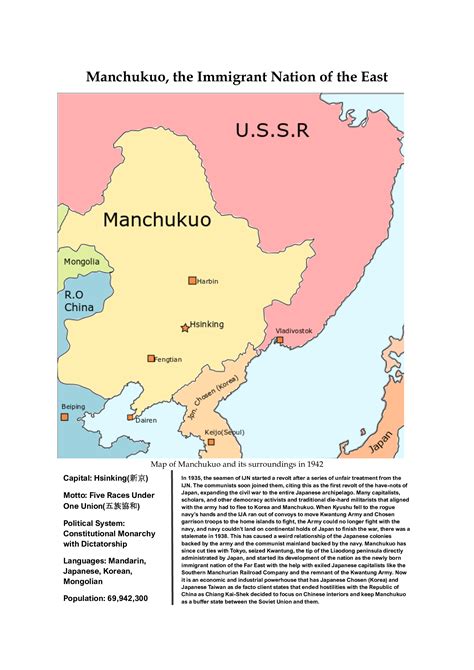 Manchukuo The Immigrant Nation Of The East 1942 Rimaginarymaps