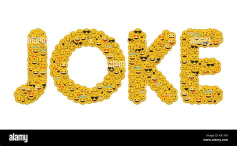 The Word Joke Written In Social Media Emoji Smiley Characters Stock