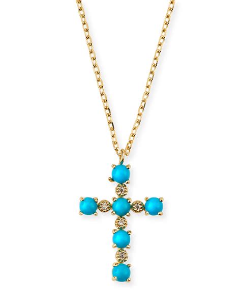 Stevie Wren 14k Gold Turquoise And Diamond Cross Pendant Necklace