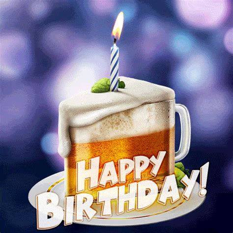 Funny Animated Happy Birthday  For Him Beer Cake With A Candle