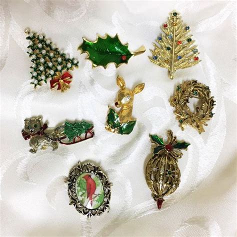 vintage christmas brooch lot lot of 8 trees deer and more etsy brooch fashion jewelry