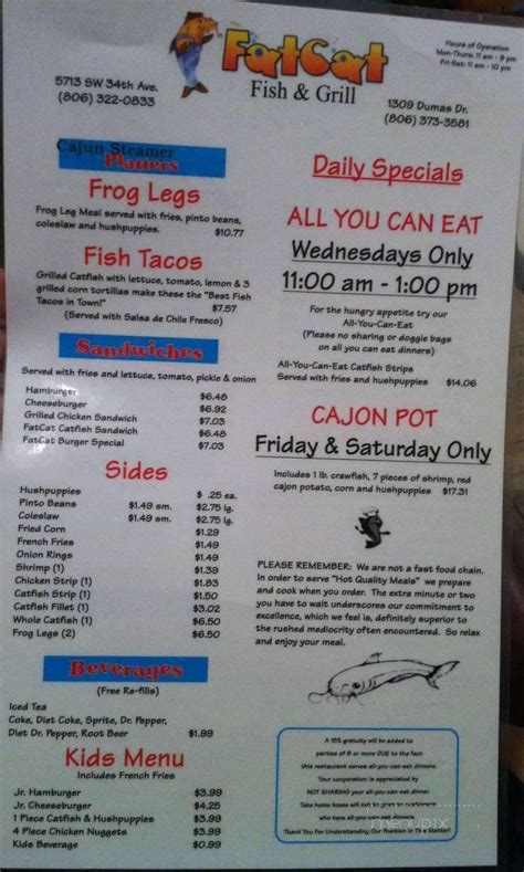 Amarillo is in potter county and is one of the best places to live in texas. Menu of Fat Cat Fish & Grill in Amarillo, TX 79107