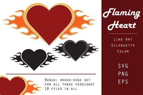 Flaming Heart Vector Graphic Set Illustrations ~ Creative Market