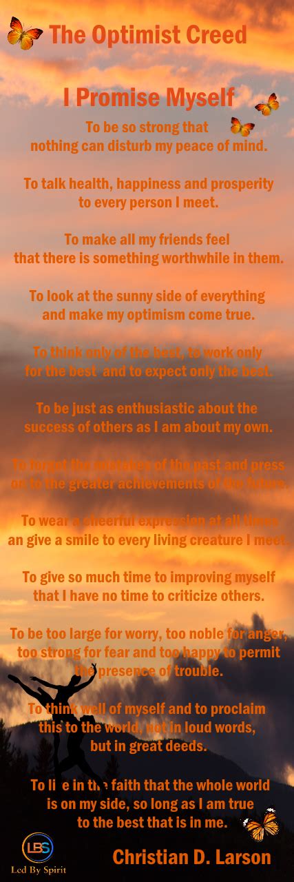 The Optimist Creed By Christian D Larson I Promise Myself Quote