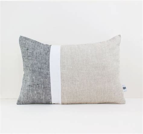 Grey Linen Lumbar Pillow Cases Color Block Pillow Covers Etsy Mid