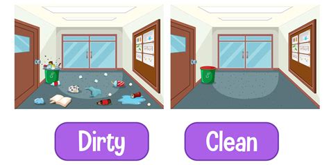 Opposite Adjectives Words With Dirty And Clean Vector Art At Vecteezy