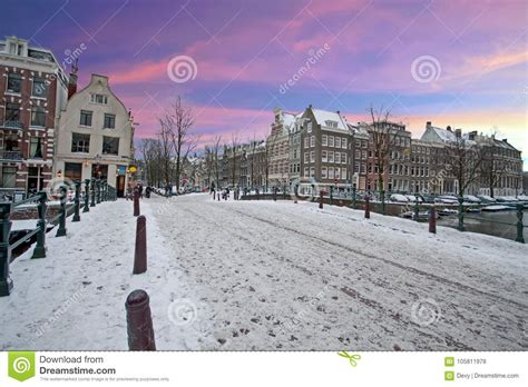 Snowy Amsterdam In The Netherlands In Winter Stock Photo Image Of