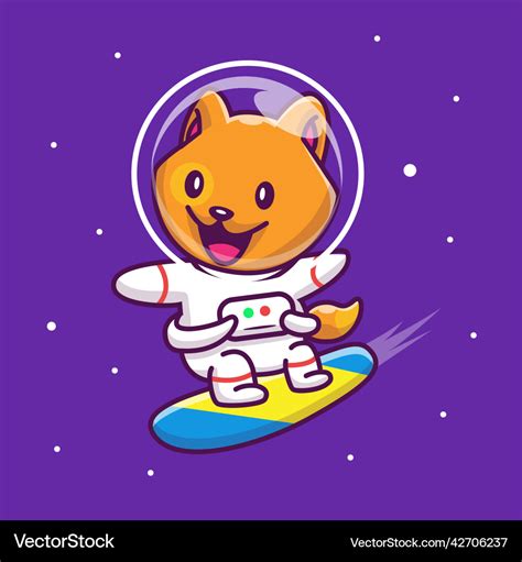 Cute Cat Astronaut Surfing In Space Cartoon Vector Image