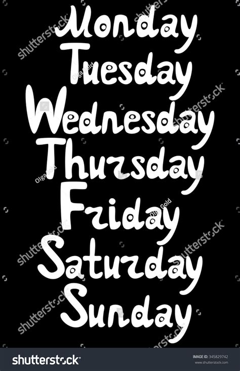 Friday, saturday that's the end. List Days Week Monday Tuesday Wednesday Stock Vector ...