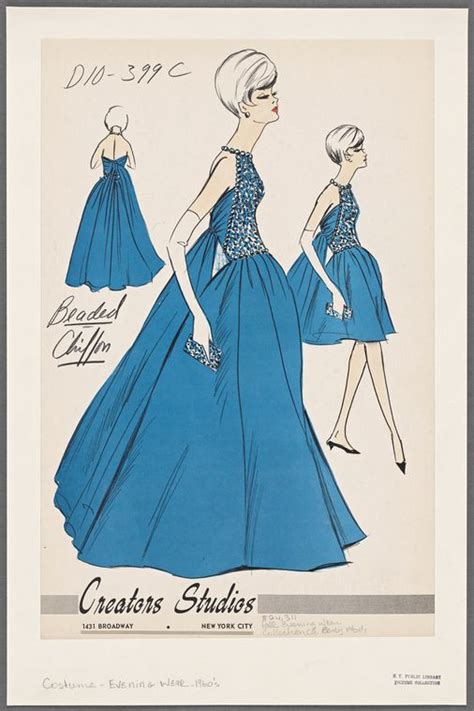 Beautiful Vintage Dress Sketch From The 60s From The New York Public
