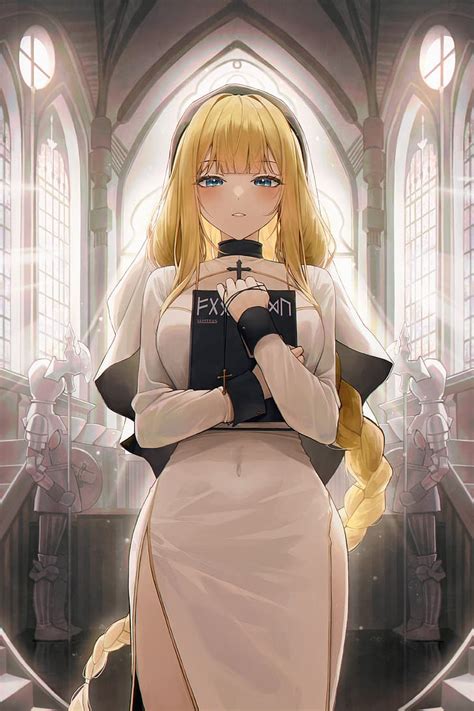 Free Download HD Wallpaper Anime Anime Girls Nuns Nun Outfit Blonde Braids Blue Eyes