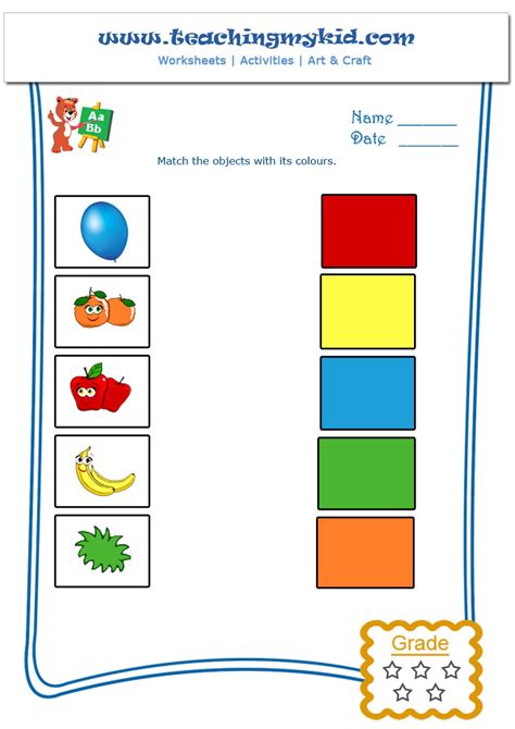 Printable Kindergarten Worksheets Match Objects With Colours 1