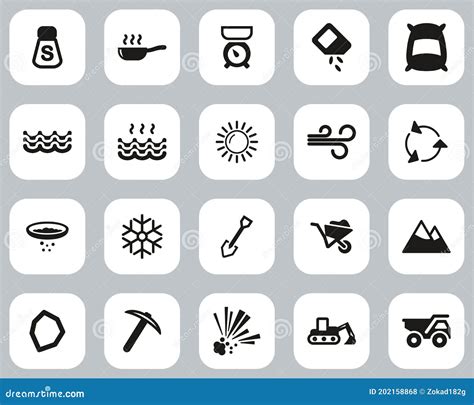 Salt And Salt Mining Icons Black And White Flat Design Set Big Stock Vector