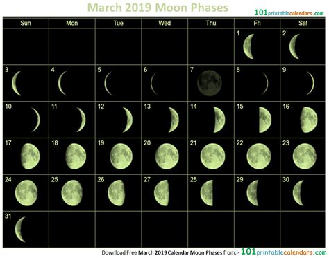 March 2019 Calendar Moon Phases Desktop Calendar Calendar Printables