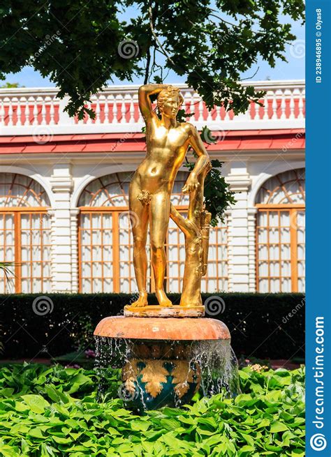 Bell Fountain With A Statue Of Apollino Near Monplaisir Palace In Lower Park Of Peterhof In St