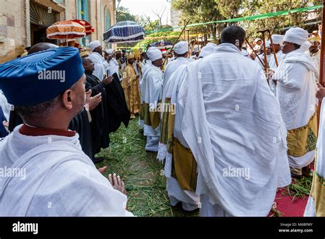 Ethiopian Orthodox Christian Priests And Deacons Celebrate The Three