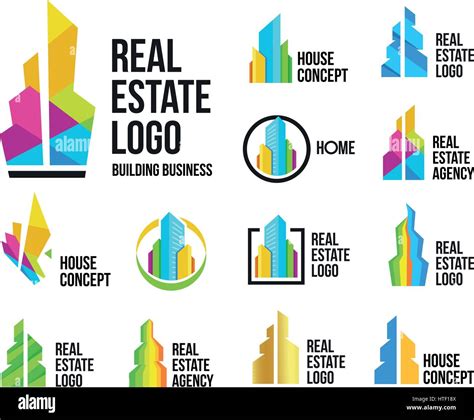 Isolated colorful real estate agency logos set, house logotype