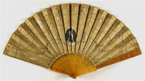 1905 1910 France Fan By Alexandre Silk Leaf With Metal Sequins And