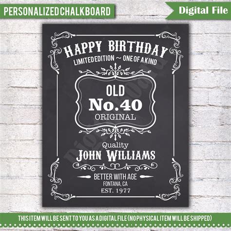 Personalized 40th Birthday Chalkboard Sign Birthday Poster