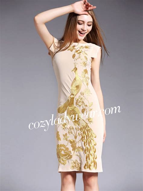 Boat Neck Qipao Cheongsam Dress With Phoenix Embroidery CozyLadyWear