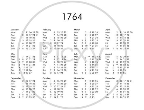 Image Of Calendar Of Year 1764 Ui994791 Picxy