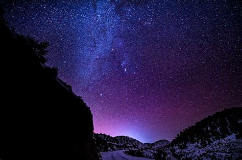 Mountains At Night With Milky Way Galaxy Stock Photo Download Image Now Istock