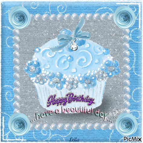 Sparkling Blue Cupcake Happy Birthday Have A Beautiful Day Pictures