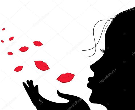 Silhouette Of A Girl Who Sends An Air Kiss — Stock Vector