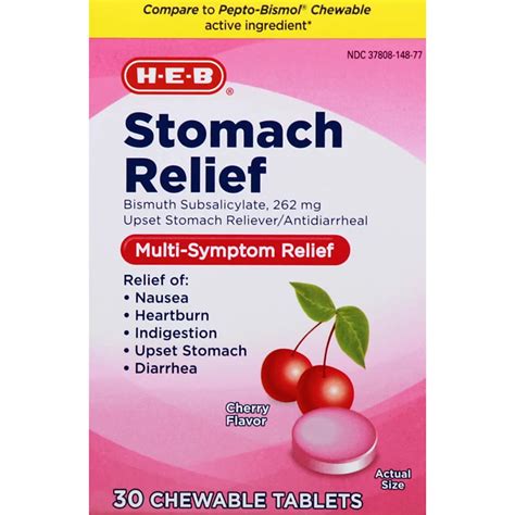 H E B Stomach Relief Multi Symptom Relief Cherry Flavored Chewable