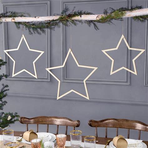 Hanging Wooden Star Christmas Decorations X3 Party Dreams