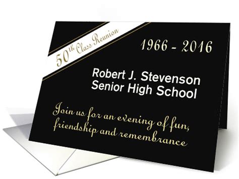 Custom 50th Class Reunion Invitation In Black And Gold Card 1367690
