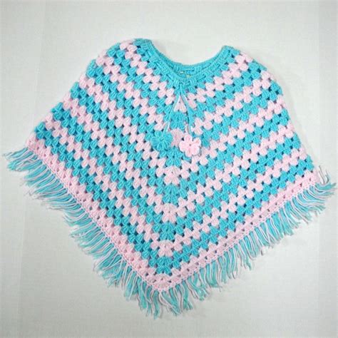 Best 12 Pink And Light Blue Crochet Kids Poncho Skillofkingcom